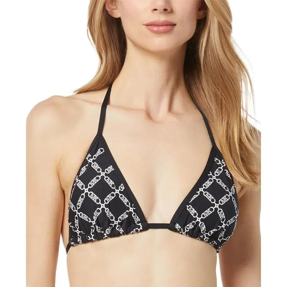 Michael Kors Women's Black/White String Triangle Bikini Top M NWT